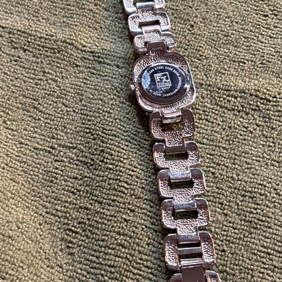 HW65 FRANZ XAVIER Signed ST. STEEL QUARTZ LADIES’ BLUE & CLEAR CRYSTAL WATCH - Picture 9 of 9